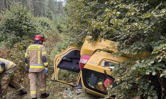 Dachowanie na DK58 pod Warchałami. 58-latka trafiła do szpitala