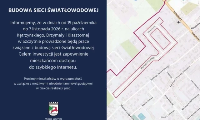 Światłowód wchodzi na trzy ulice w Szczytnie. Do 7 listopada możliwe utrudnienia
