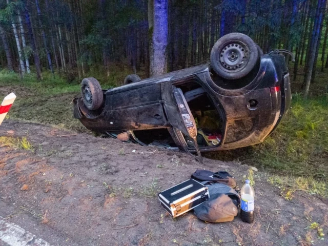 Nocny wypadek w Sawicy. Opel Meriva zakończył jazdę w rowie (zdjęcia)