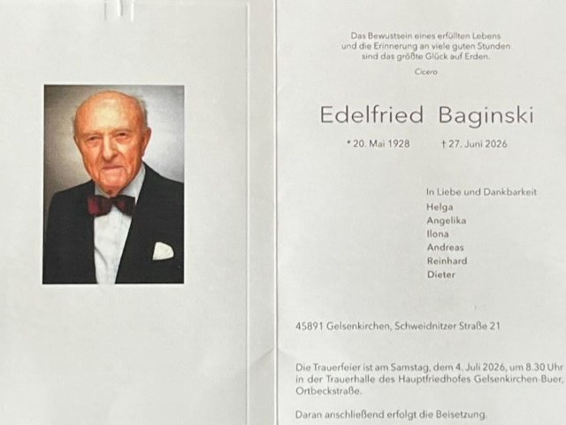 Nie żyje Edelfried Baginski. Przez ponad pół wieku budował mosty między dawnym Ortelsburgiem a dzisiejszym Szczytnem