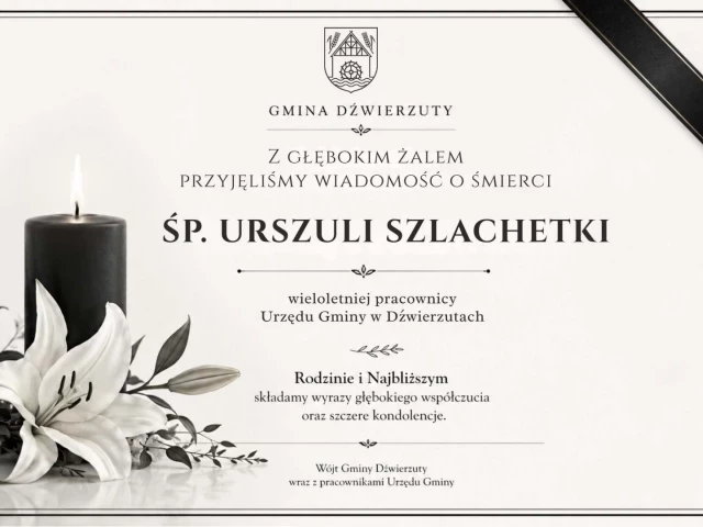 Nie żyje Urszula Szlachetka. Przez lata była związana z Urzędem Gminy w Dźwierzutach