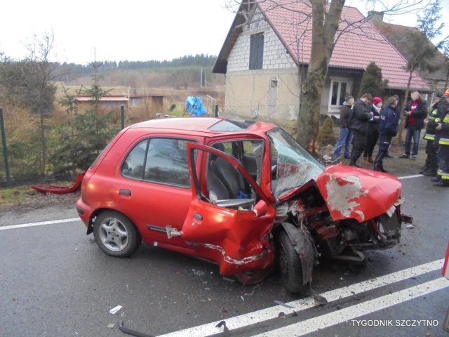 Nissan zatrzymał się na drzewie (zdjęcia)