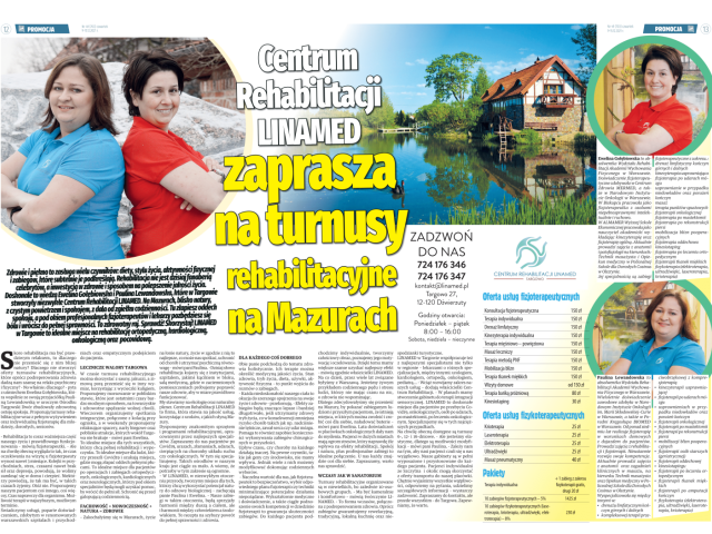 Centrum Rehabilitacji LINAMED zaprasza na turnusy rehabilitacyjne