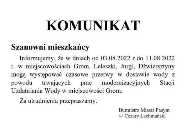 Komunikat! Może być kłopot z wodą