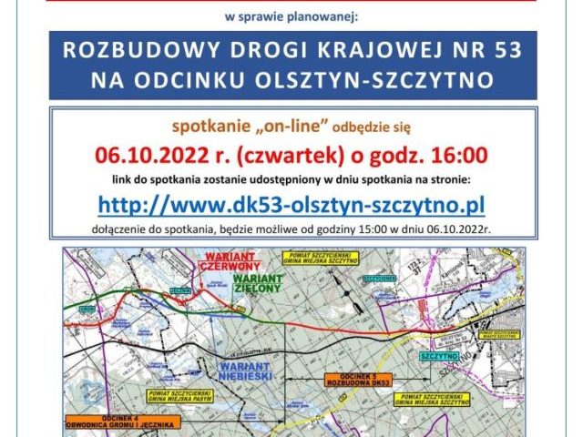 GDDKiA zaprasza na spotkanie w sprawie rozbudowy drogi Olsztyn - Szczytno