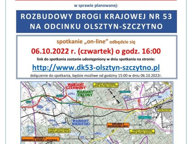 GDDKiA zaprasza na spotkanie w sprawie rozbudowy drogi Olsztyn - Szczytno