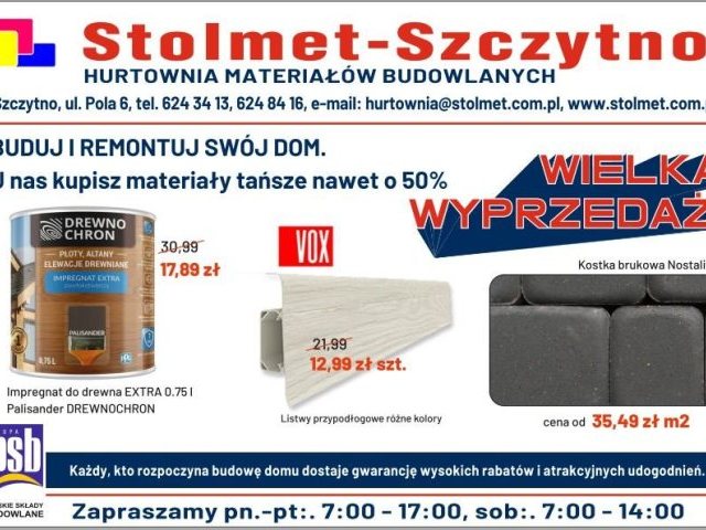 Wielka Wyprzedaż! Super Ceny! Hurtownia Budowlana Stolmet zaprasza