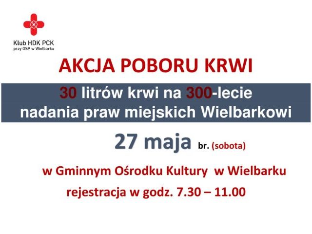 Wielbark - Dziel się życiem, oddaj krew na 300-lecie nadania praw miejskich (sprawdź szczegóły)