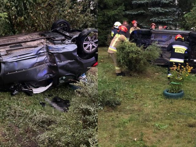 Peugeot dachował i wbił się w ogrodzenie. Ranny 28-latek (zdjęcia)