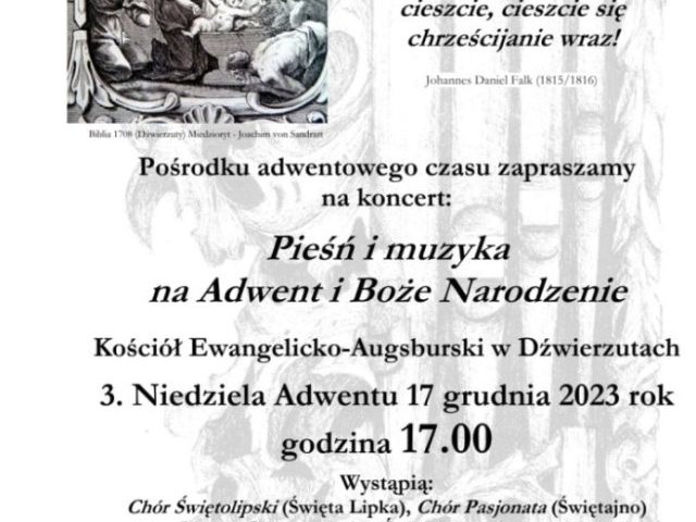 Muzyka Adwentu rozbrzmi w kościele ewangelickim w Dźwierzutach – niedziela, 17 grudnia