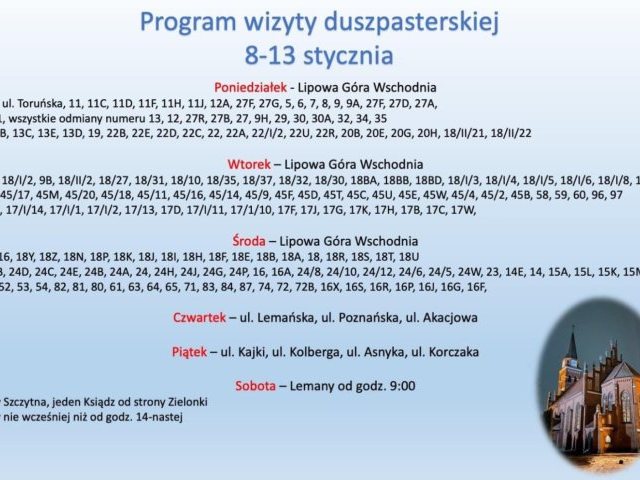 Od poniedziałku rusza kolęda po  Lipowej Góry Wschodniej (harmonogram)