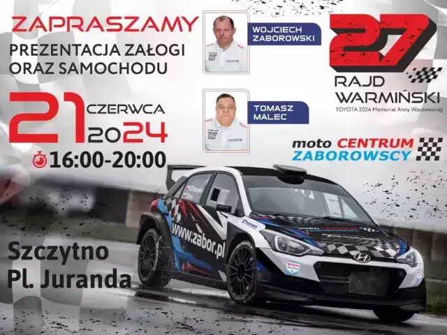 Prezentacja załogi rajdowej w Szczytnie: Wojciech Zaborowski i Tomasz Malec