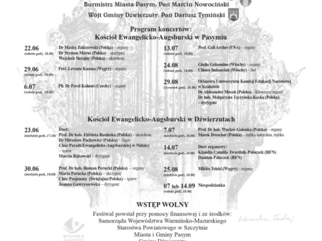 Muzyka organowa i kameralna wraca do Pasymia i Dźwierzut. Znamy harmonogram koncertów