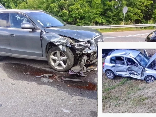 Wypadek drogowy w Pasymiu. Renault zderzyło się z Audi