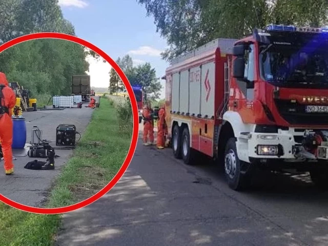 Kolizja ciężarówki przewożącej chemikalia nieopodal Długiego Borku. Wyciek i kilkunastogodzinna akcja służb