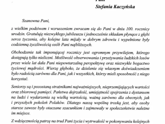 100 lat Stefanii Kaczyńskiej – wójt i premier złożyli jubilatce gratulacje