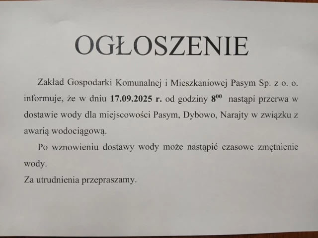 Awaria wodociągu. Część mieszkańców bez wody