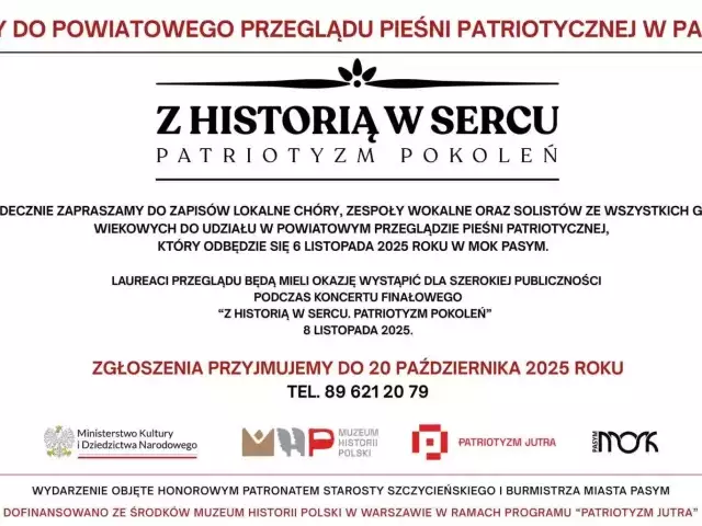 Pasym zaprasza na przegląd pieśni patriotycznej. Zgłoszenia tylko do 20 października