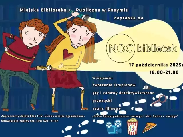 Noc w bibliotece – latarki, zagadki i film z detektywami w roli głównej