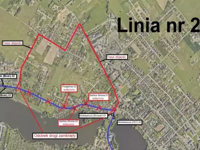 Objazd dla linii nr 2. W piątek zamknięte przystanki na Podgórnej i Bartnej Stronie