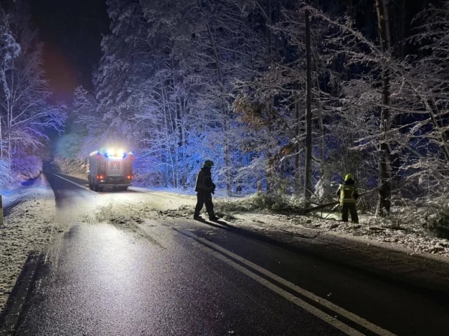 OSP Jedwabno usuwa drzewa z dróg po pierwszym ataku zimy