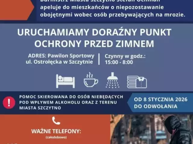 Zima nie pyta o adres ani powód. Reakcja ma znaczenie. Szczytno uruchamia punkt ratunkowy na noc