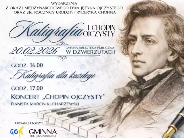 Chopin i kaligrafia w jednym miejscu. Biblioteka w Dźwierzutach zaprasza w piątek
