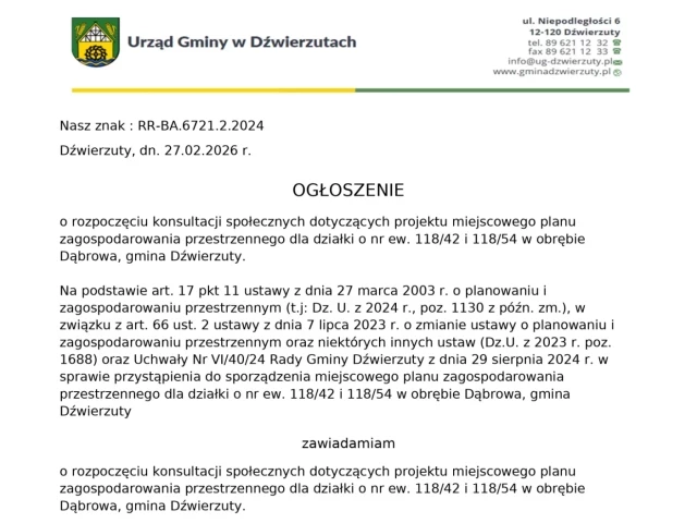 Ruszają konsultacje planu. Wójt Dariusz Tymiński zaprasza do zgłaszania uwag