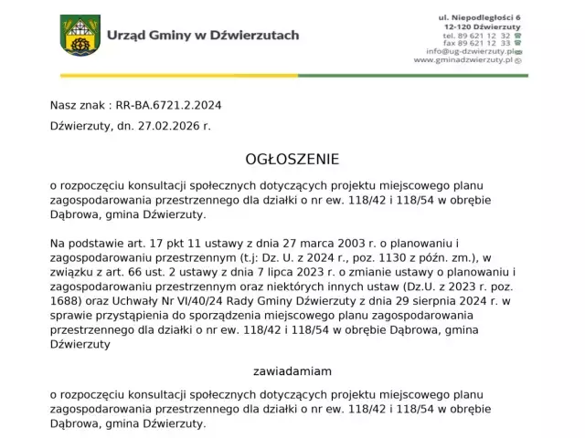 Ruszają konsultacje planu. Wójt Dariusz Tymiński zaprasza do zgłaszania uwag