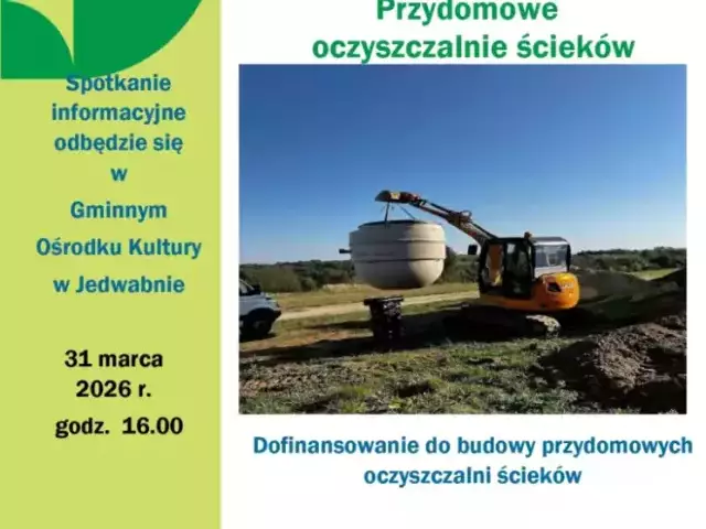 Nawet 75 proc. dopłaty. Gmina Jedwabno zaprasza mieszkańców na spotkanie o oczyszczalniach