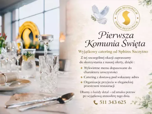 Szczytno: Wyjątkowa oferta komunijna w Sphinx. Catering z dostawą i ostatni wolny termin na przyjęcie