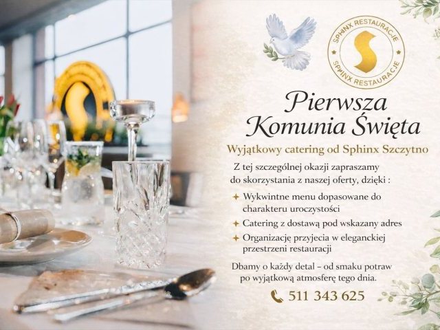 Szczytno: Wyjątkowa oferta komunijna w Sphinx. Catering z dostawą i ostatni wolny termin na przyjęcie