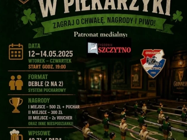 500 zł na stole i gra do ostatniej bramki. W Szczytnie rusza turniej piłkarzyków