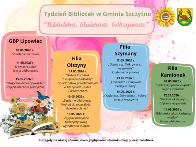 „Biblioteka. Otwierasz. Odkrywasz”. Tydzień pełen spotkań, czytania i pomysłów w gminie Szczytno