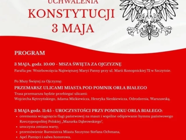 3 maja w Szczytnie. Uroczystości, przemarsz i zmiany w ruchu