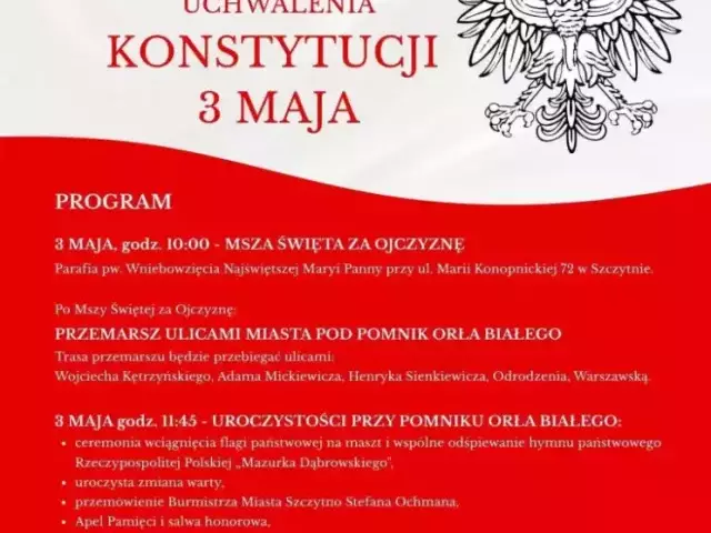 3 maja w Szczytnie. Uroczystości, przemarsz i zmiany w ruchu