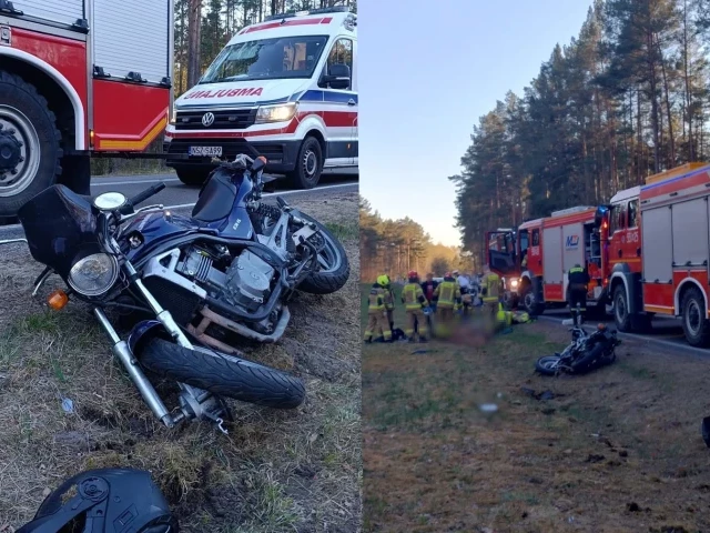Wypadek motocyklisty w okolicach Dzierzek. LPR na miejscu, trasa zablokowana