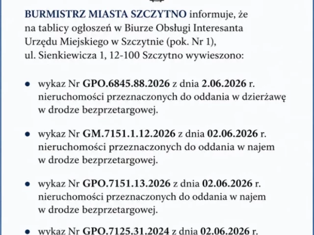 Informacja Burmistrza Miasta Szczytno