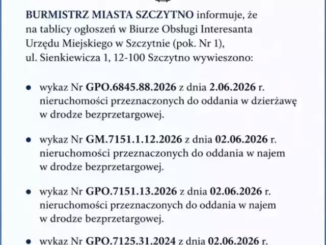 Informacja Burmistrza Miasta Szczytno