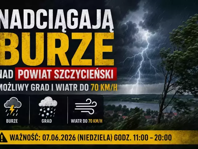 Nadciągają burze nad powiat szczycieński. Możliwy grad i wiatr do 70 km/h